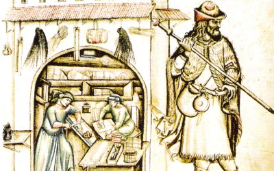 Fig.c. Pellegrino raffigurato in uno dei tacuina sanitatis del XIV secolo.